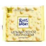 Шоколад, Ritter Sport (Риттер Спорт) 100 г с цельным лесным орехом и рисовыми хлопьями белый